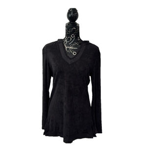 Joe Boxer Black Terry Cloth‎ Vee Neck Hoodie Size Woman's Small